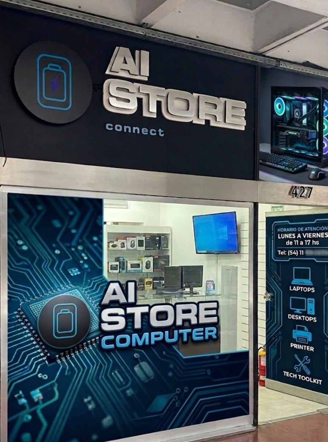 Frente del local 427 de AI Store Computer, en Galería Jardín